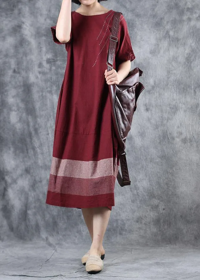 100% patchwork cotton Tunic Tutorials burgundy cotton Dresses summer