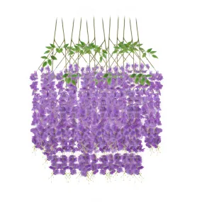 12 Pack Hanging Wisteria Vines Silk Flower Stem - Lavender