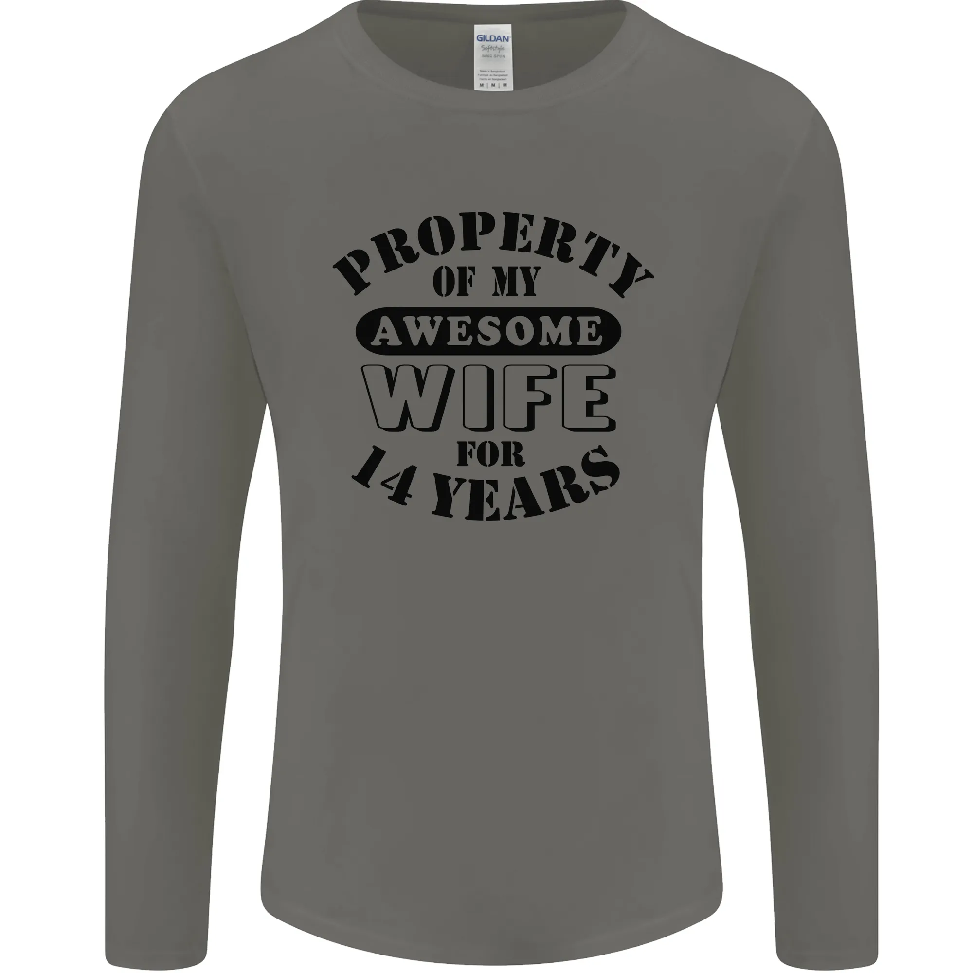 14th Wedding Anniversary 14 Year Funny Wife Mens Long Sleeve T-Shirt