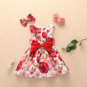 2-piece Floral Printed Dress & Headband for Baby Girl Wholesale children's clothing