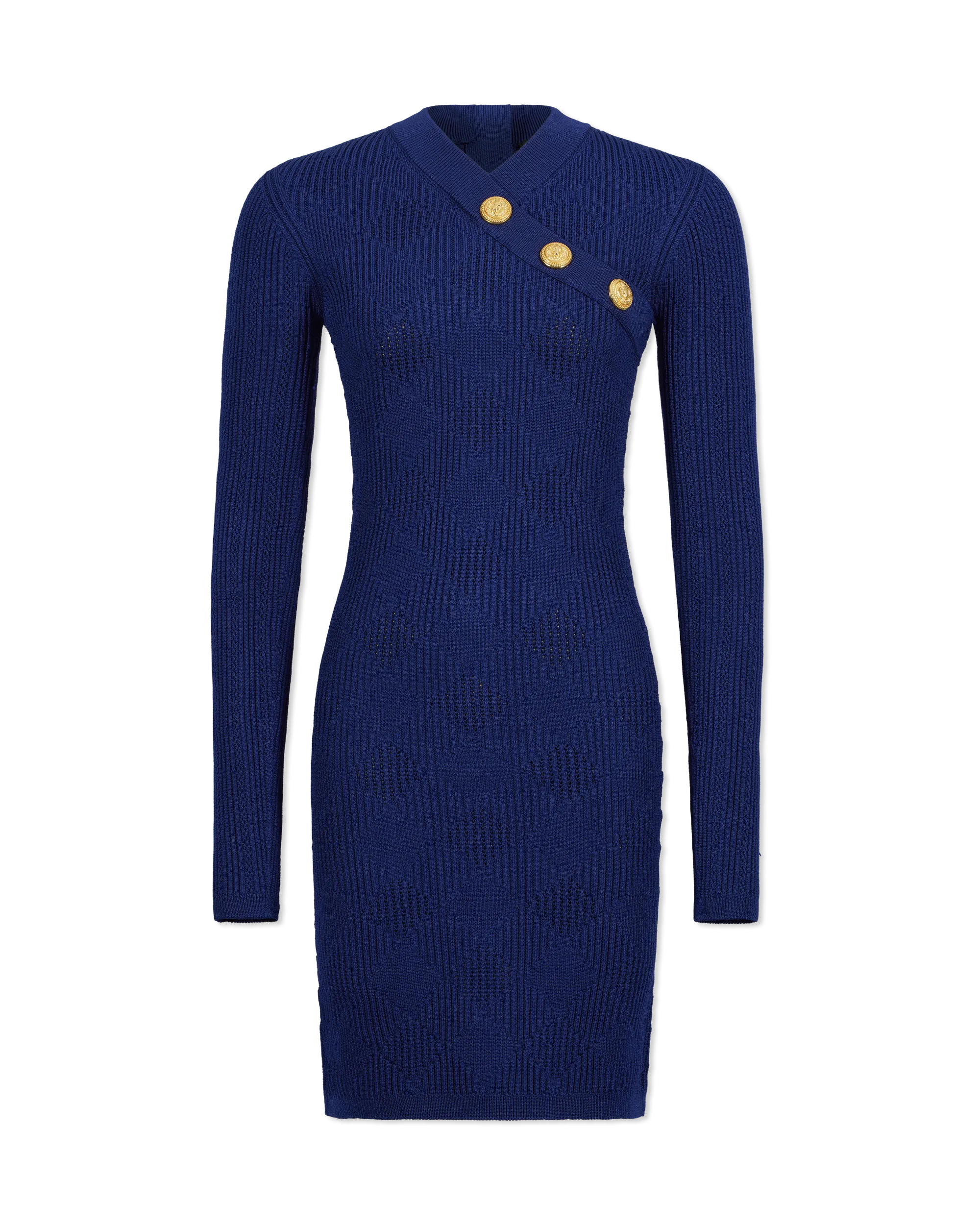 3 Button V-Neck Knit Mini Dress