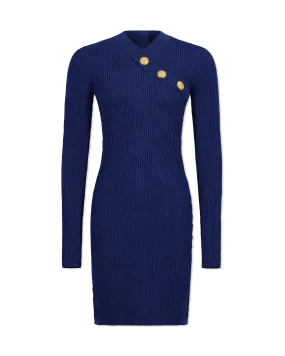 3 Button V-Neck Knit Mini Dress