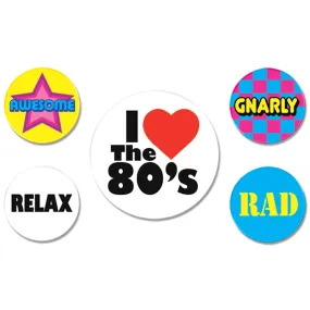 80's Party Buttons 6cm & 3cm 5pk