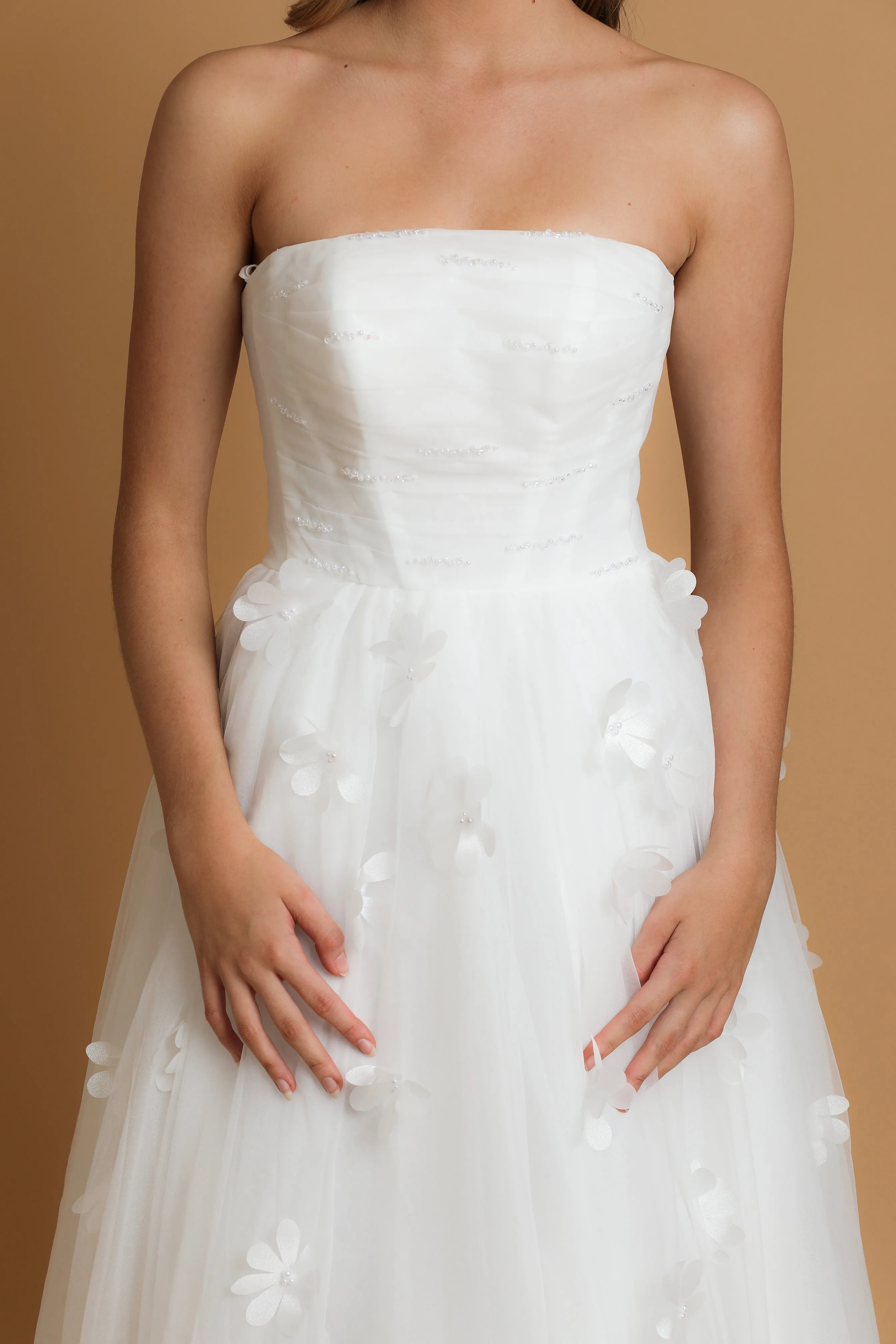 a line flower detail wedding dress