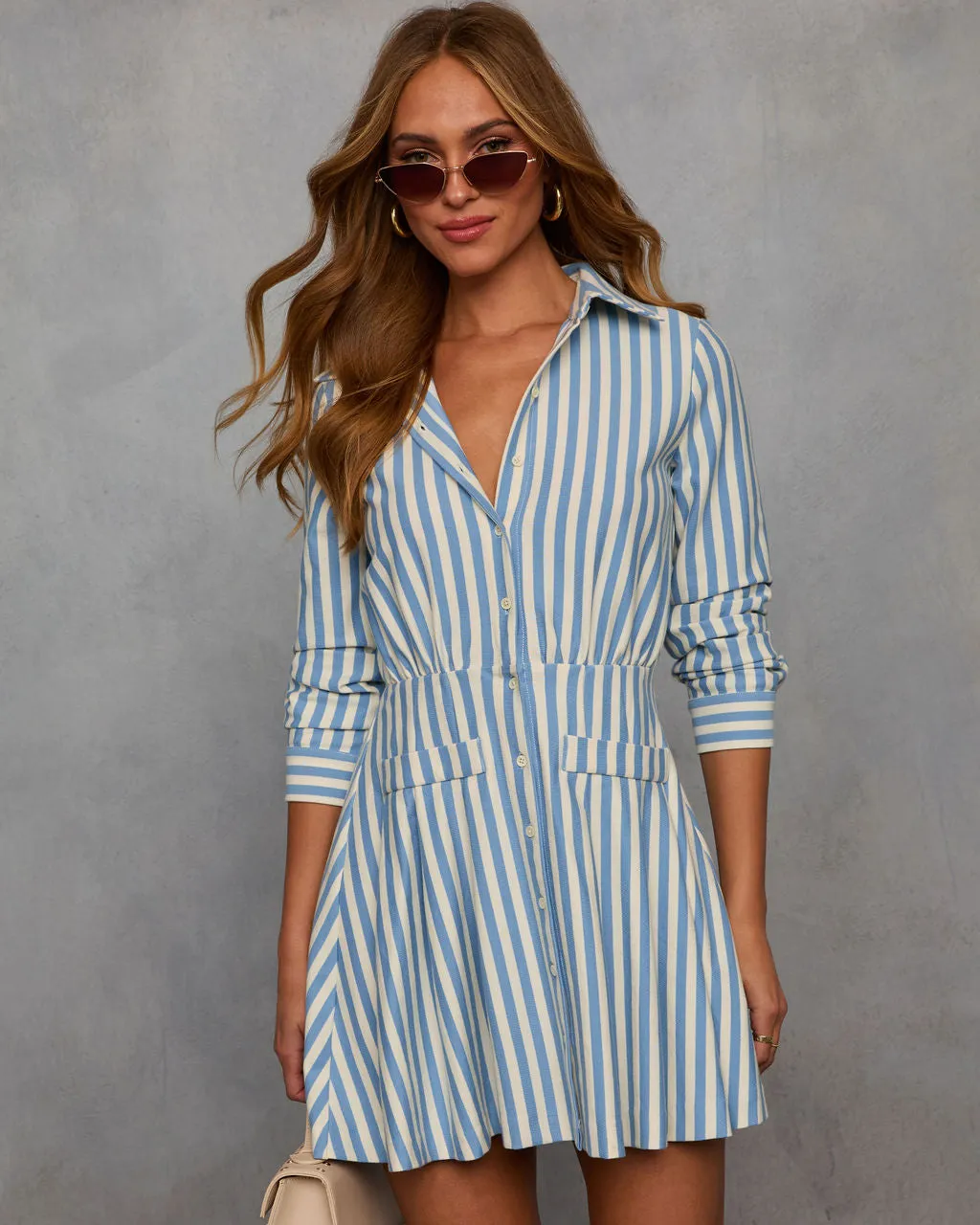 Adena Striped Mini Shirt Dress