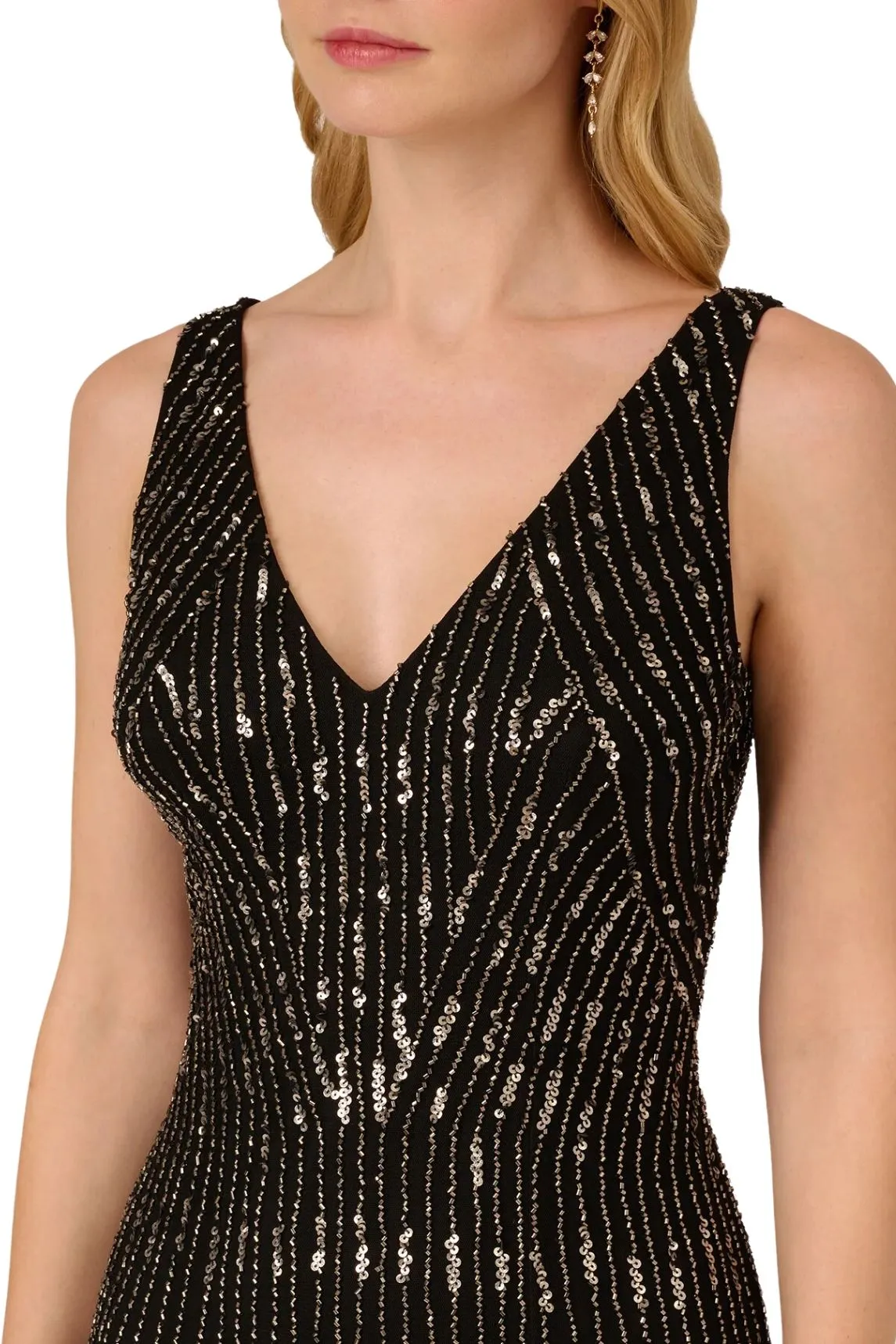 Adrianna Papell Beaded Sleeveless Dress With Carwash Hem