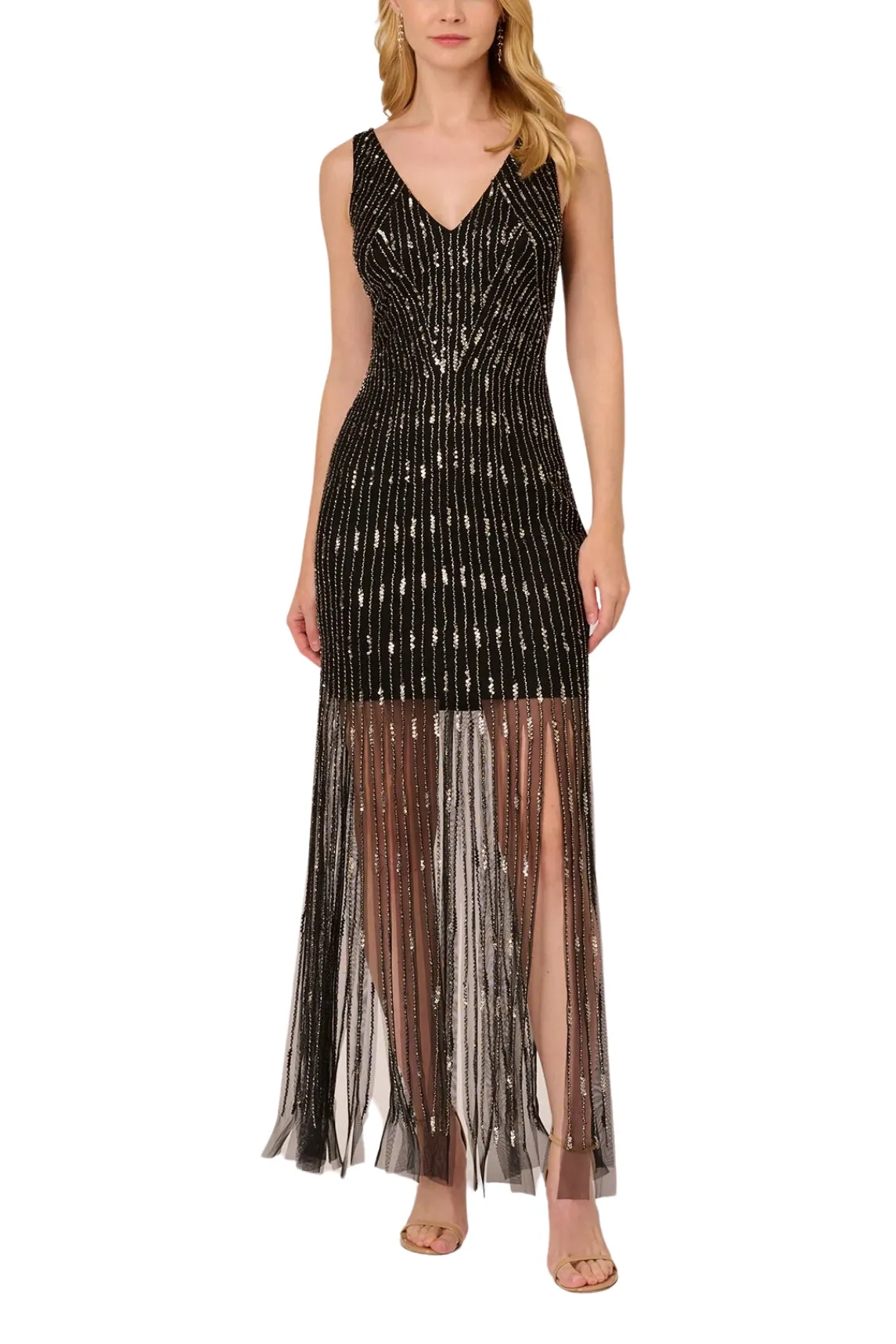 Adrianna Papell Beaded Sleeveless Dress With Carwash Hem