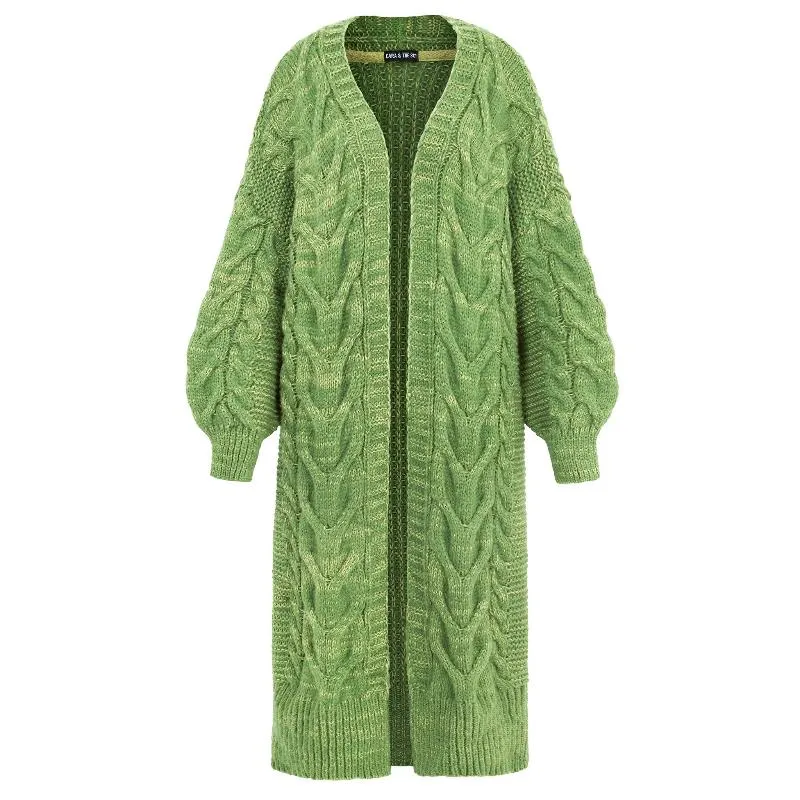 Alex Cable Longline Balloon Sleeve Cardigan - Green