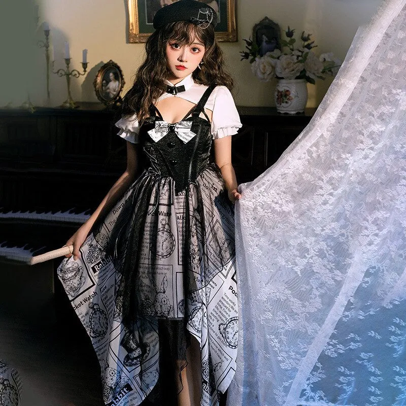 Alice ~ Short Sleeve Punk Lolita Dress with Asymmetrical Hem by YLF