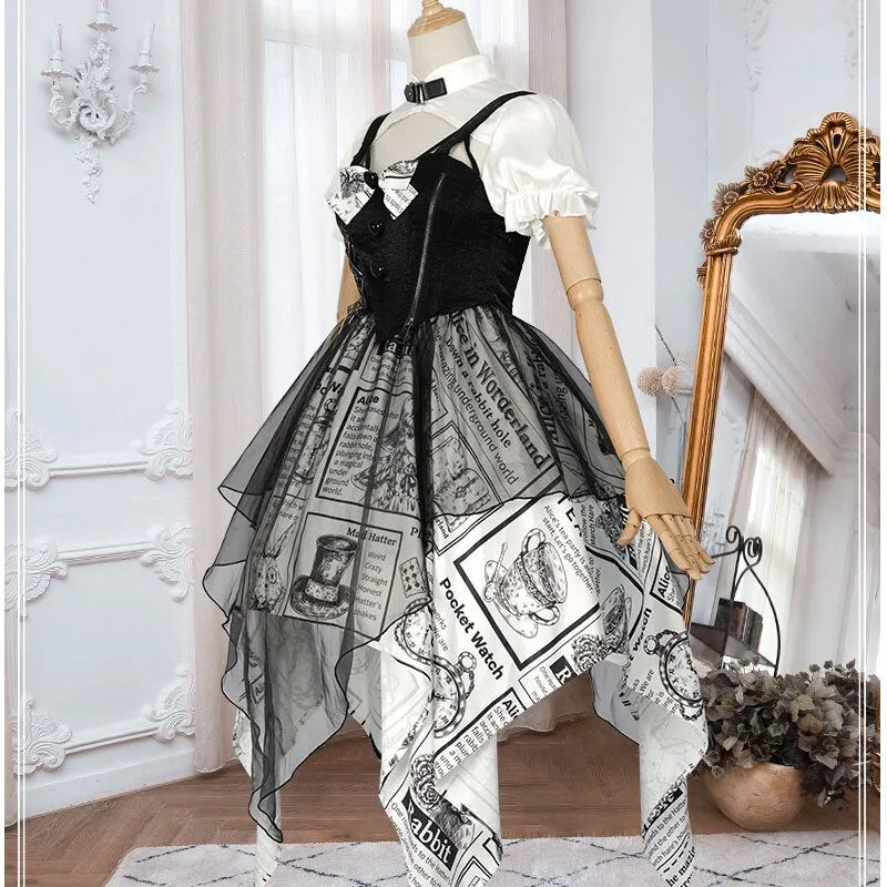 Alice ~ Short Sleeve Punk Lolita Dress with Asymmetrical Hem by YLF