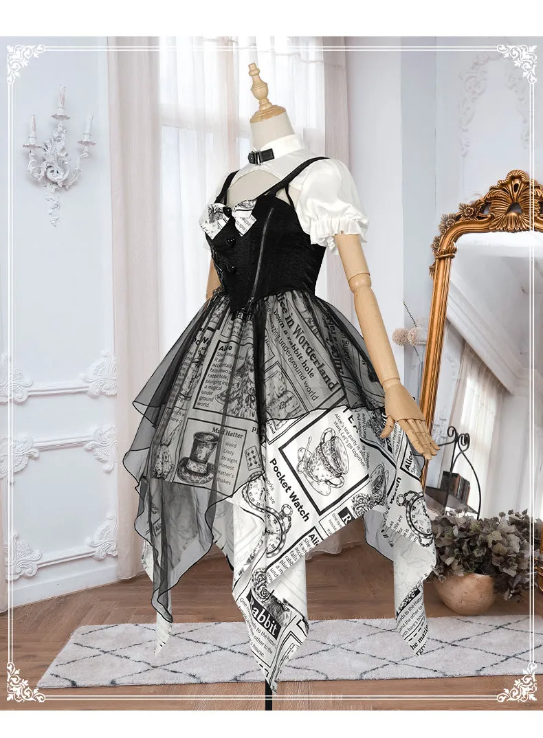 Alice ~ Short Sleeve Punk Lolita Dress with Asymmetrical Hem by YLF