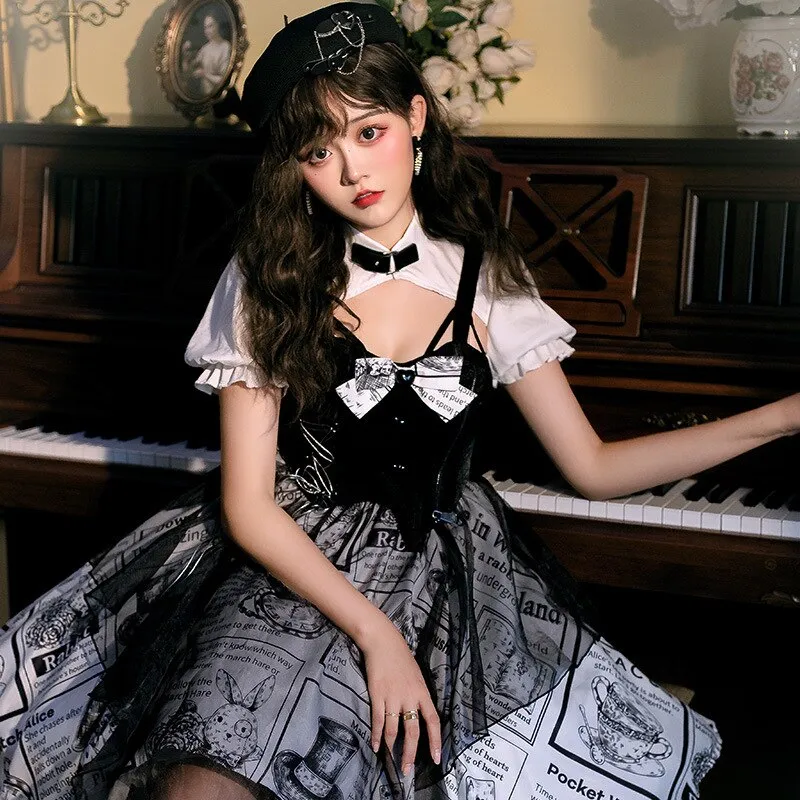 Alice ~ Short Sleeve Punk Lolita Dress with Asymmetrical Hem by YLF