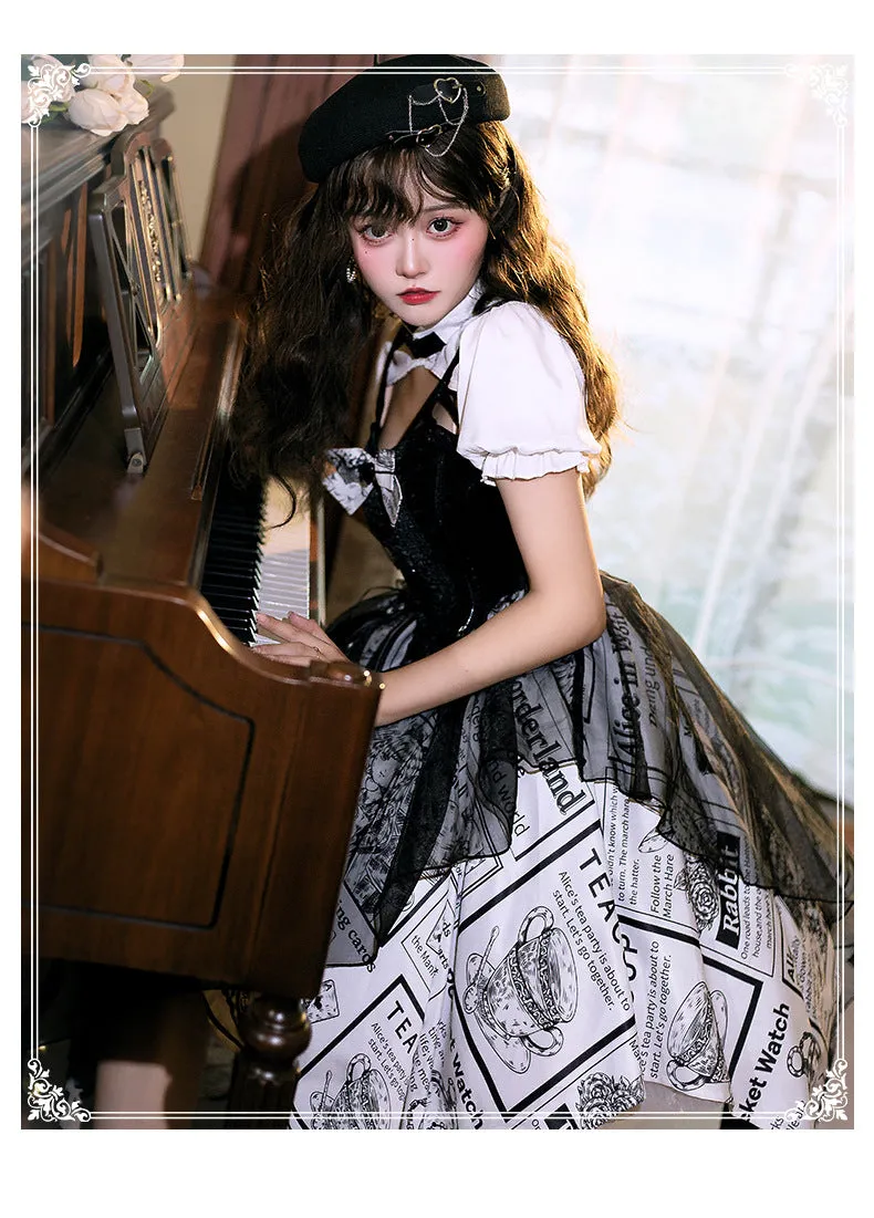 Alice ~ Short Sleeve Punk Lolita Dress with Asymmetrical Hem by YLF