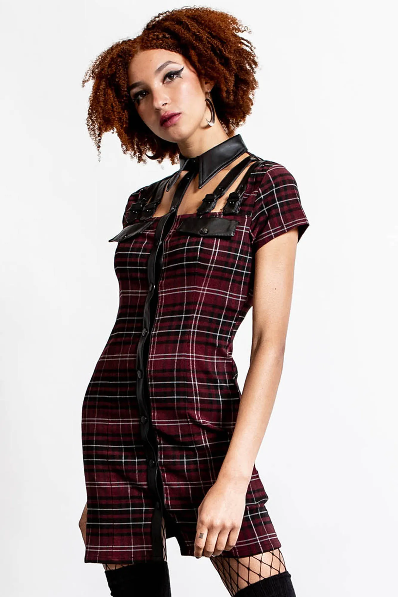 All Attitude Cut-Out Dress [BLOOD TARTAN] - Resurrect