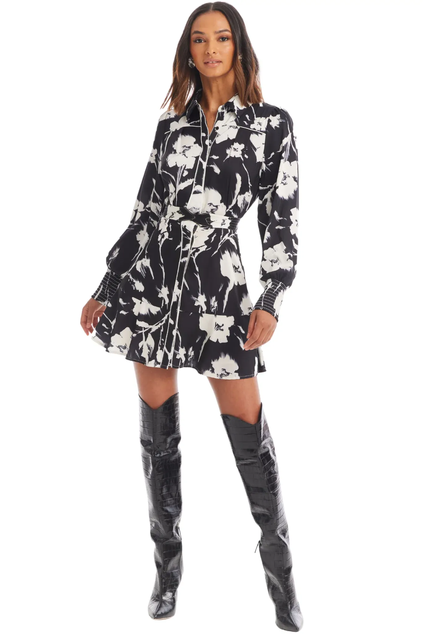 ALL Dylan Black/White Floral Mini Dress