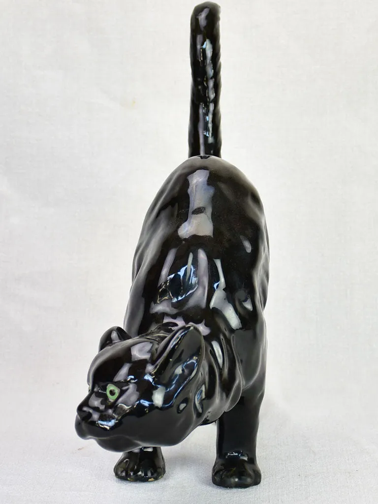 Antique French black cat - roof sculpture attributed to La Poterie du Mesnil de Bavent 15¼"