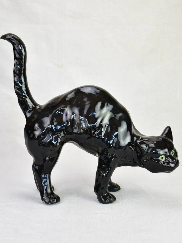 Antique French black cat - roof sculpture attributed to La Poterie du Mesnil de Bavent 15¼"