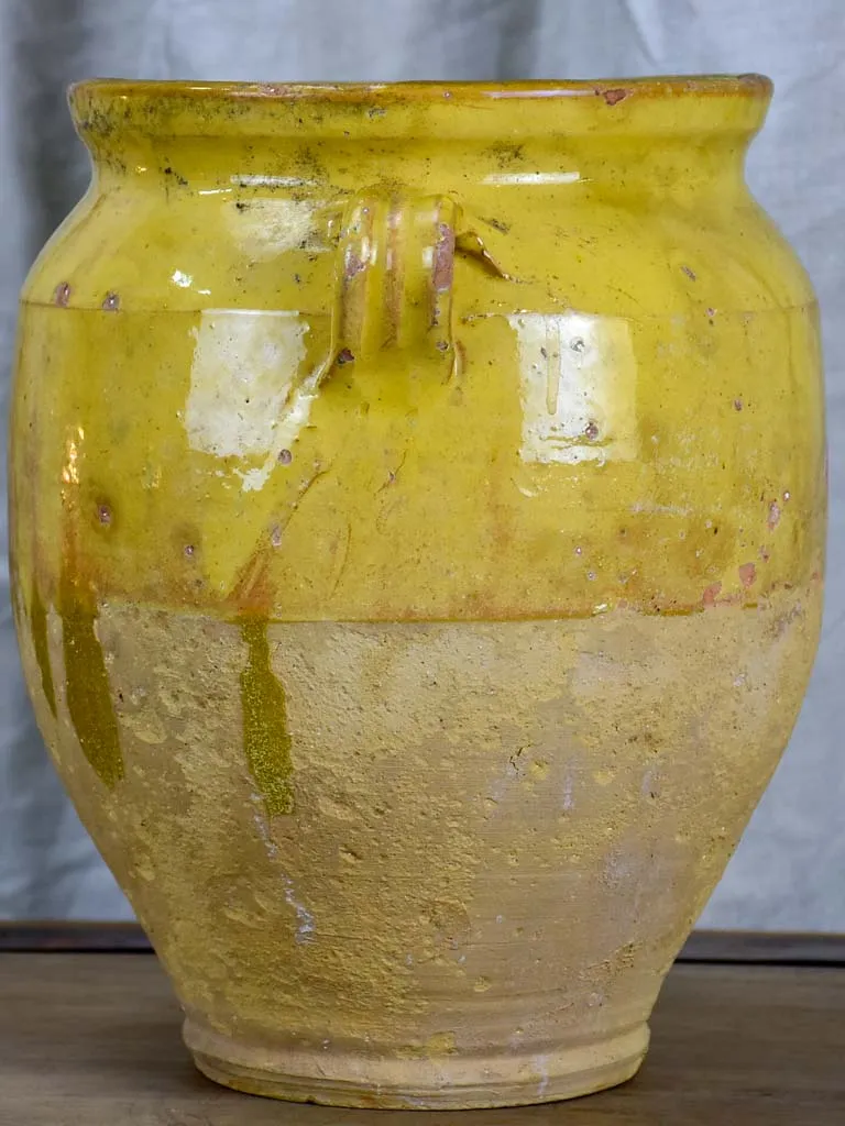 Antique French confit pot with yellow glaze 9 ¾"