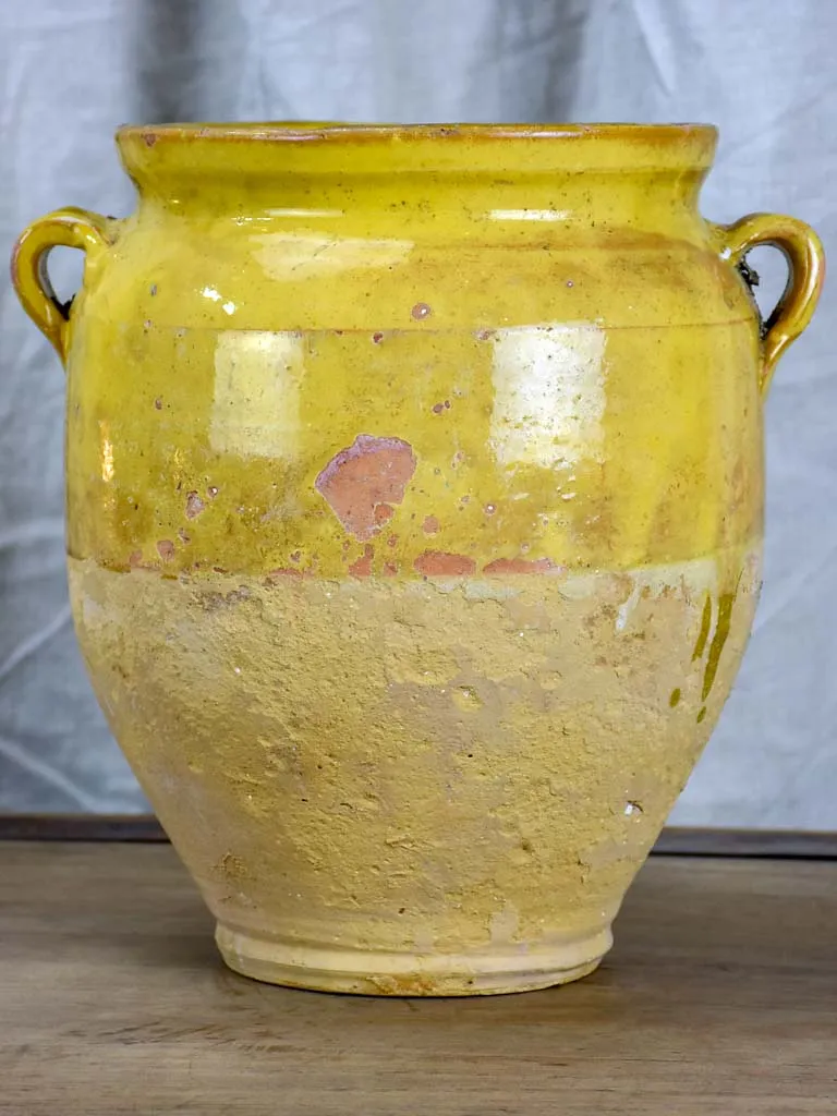 Antique French confit pot with yellow glaze 9 ¾"