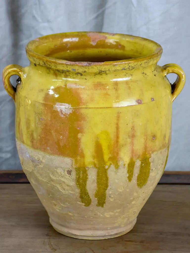 Antique French confit pot with yellow glaze 9 ¾"