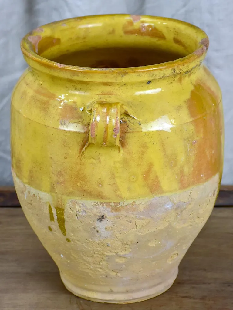 Antique French confit pot with yellow glaze 9 ¾"