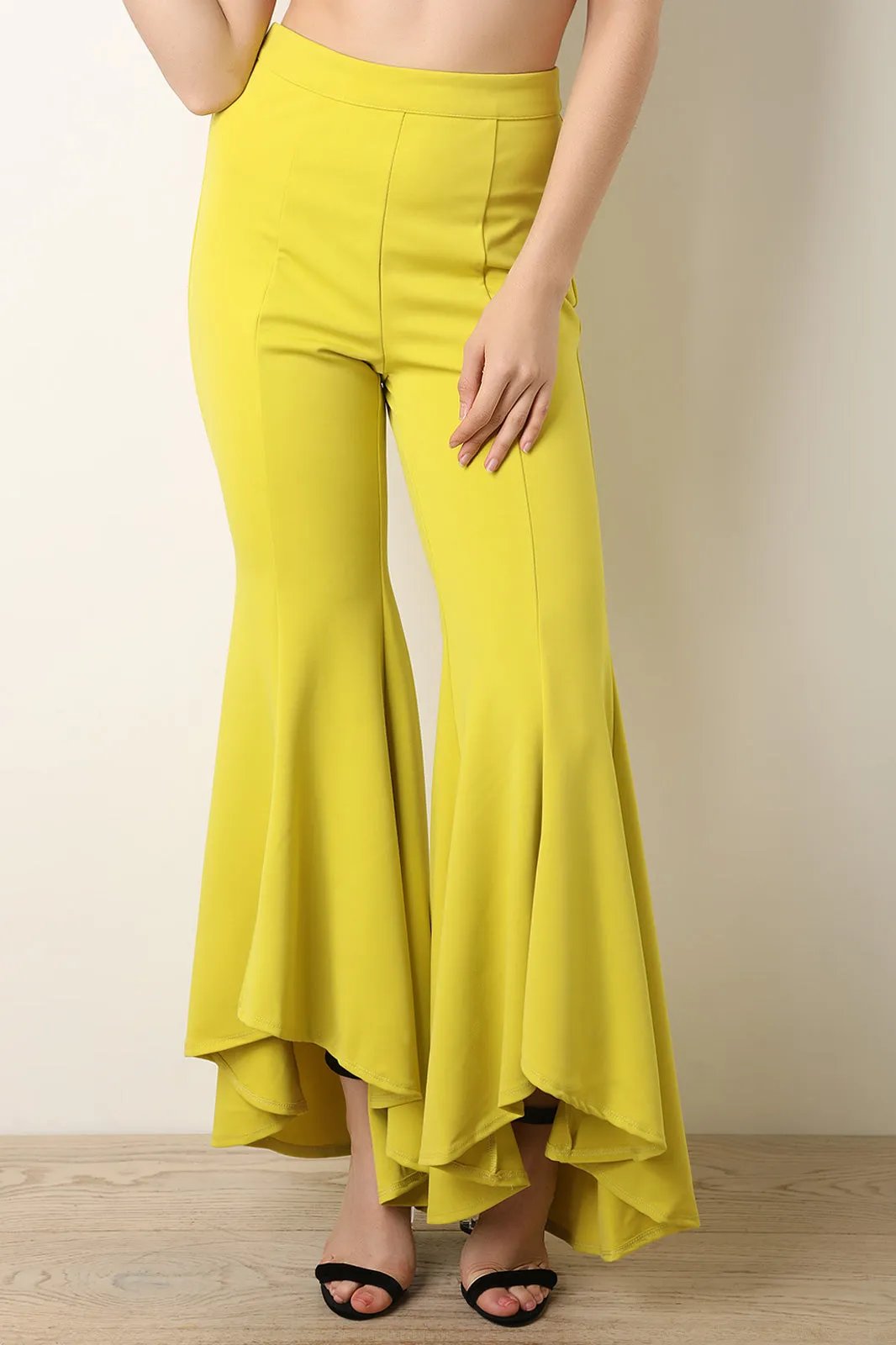 Asymmetrical Bell Bottom Hem Pants