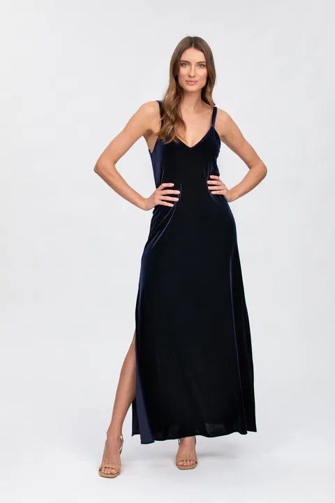 Auriga Navy Maxi Maternity Dress with Side Slit