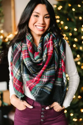 Autumn Air Navy And Red Plaid Blanket Scarf