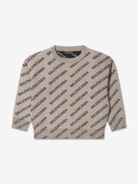 Balenciaga Kids All Over Logo Sweatshirt in Beige