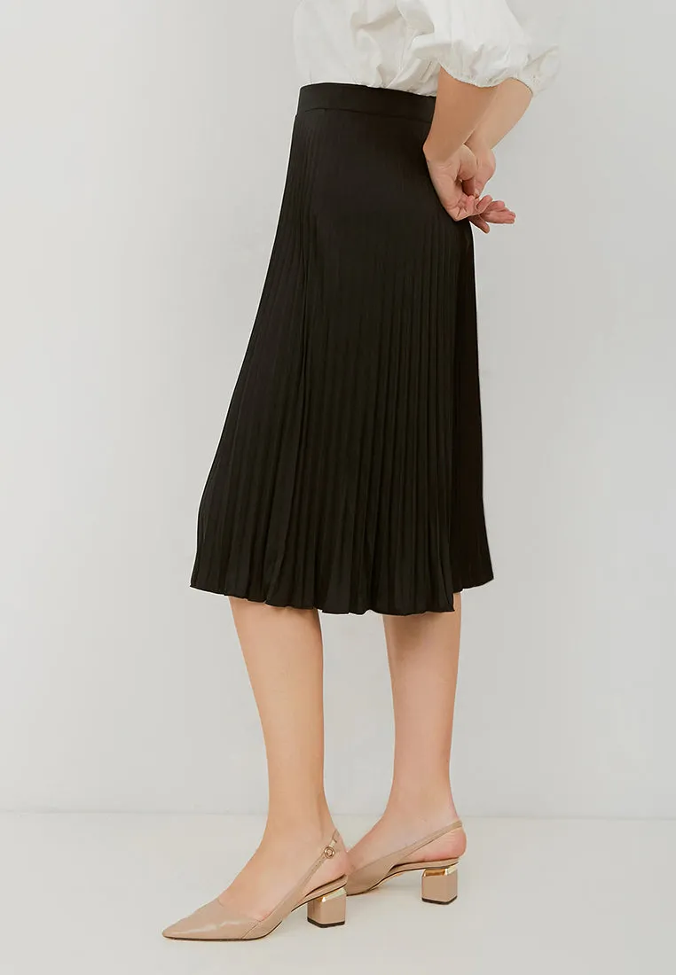 Basic Pleated Culottes Midi Black