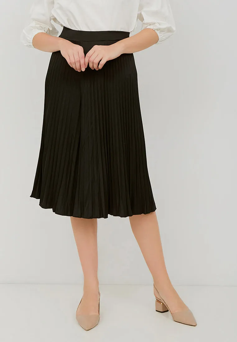 Basic Pleated Culottes Midi Black