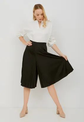 Basic Pleated Culottes Midi Black