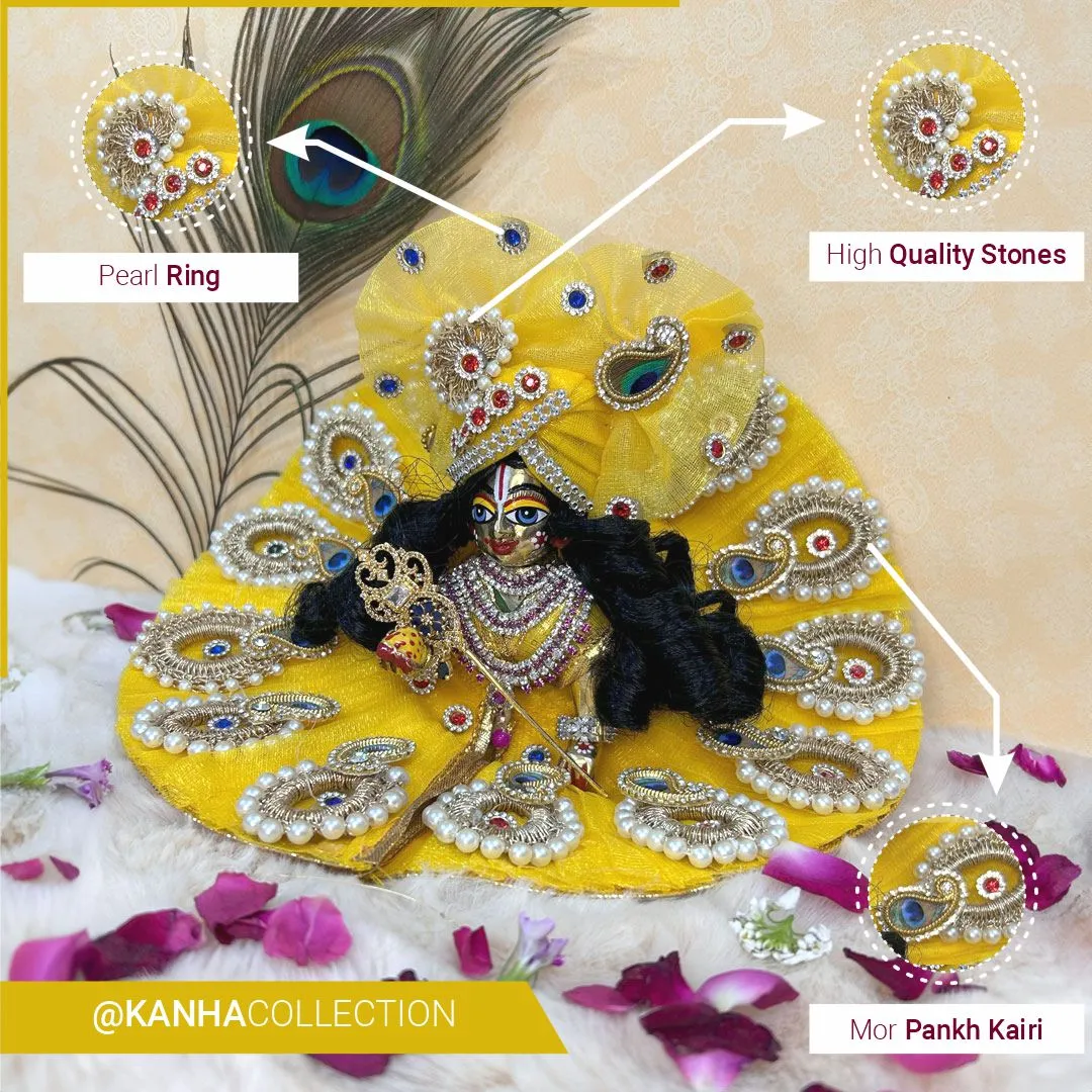 Beautiful yellow dress with pearl stones for janmastmi