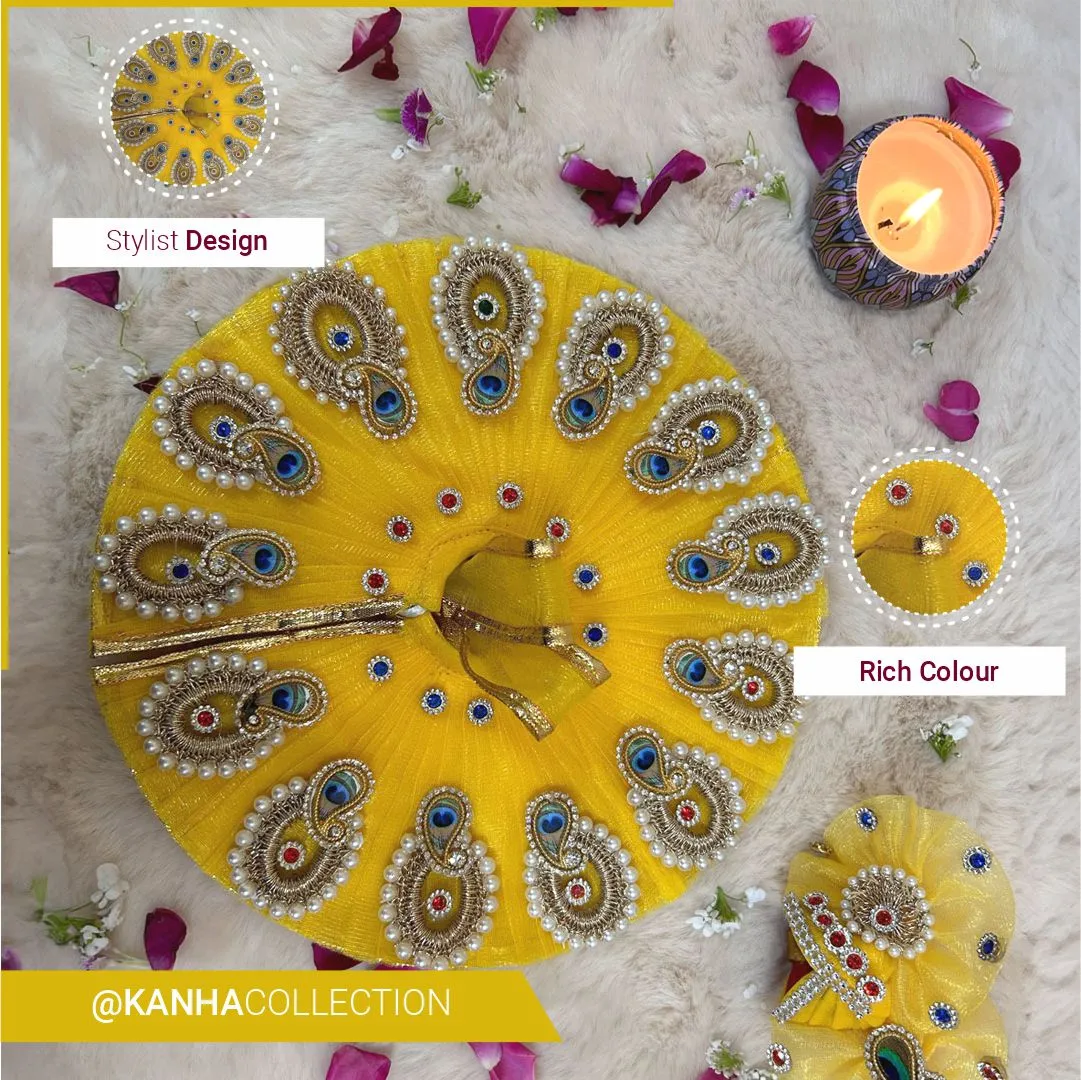 Beautiful yellow dress with pearl stones for janmastmi