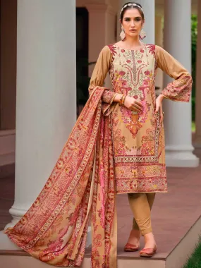 Belliza Cotton Pakistani Print Unstitched Women Salwar Suit Brown