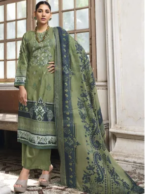 Belliza Cotton Pakistani Print Unstitched Women Suit Material Green