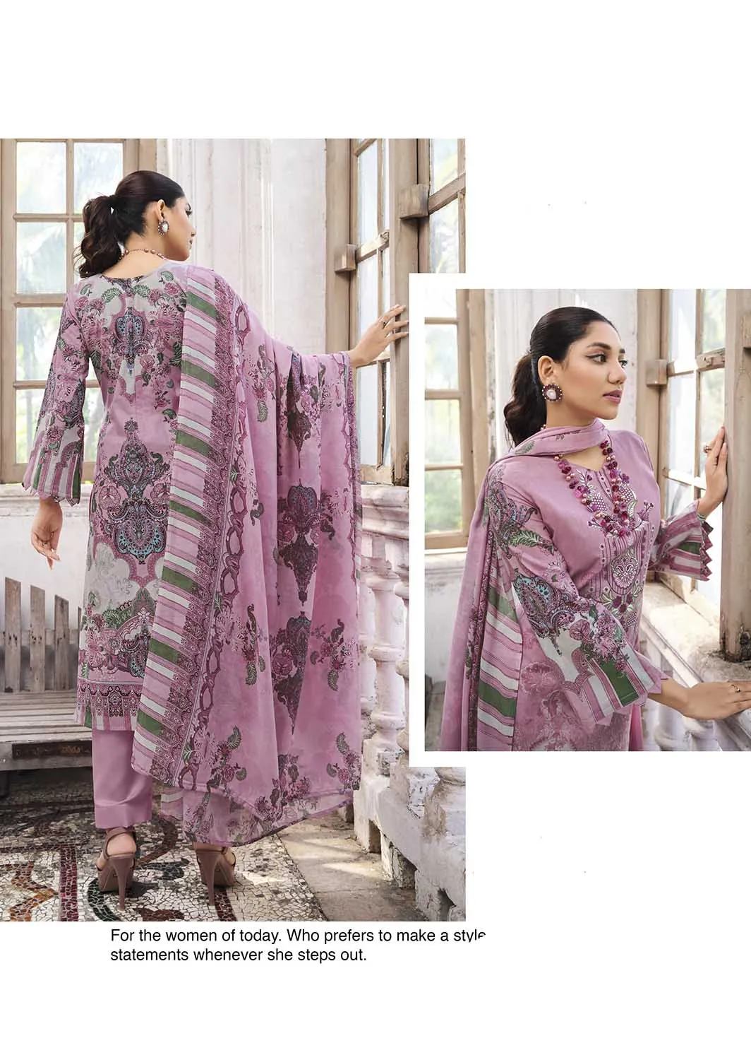 Belliza Cotton Pakistani Print Unstitched Women Suit Material Pink