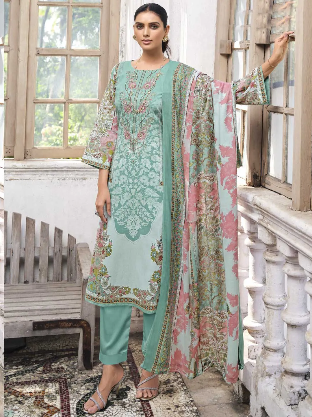 Belliza Cotton Pakistani Print Unstitched Women Suit Material