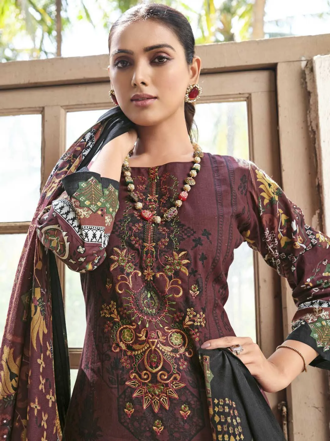 Belliza Pakistani Print Unstitched Women Cotton Suit Material