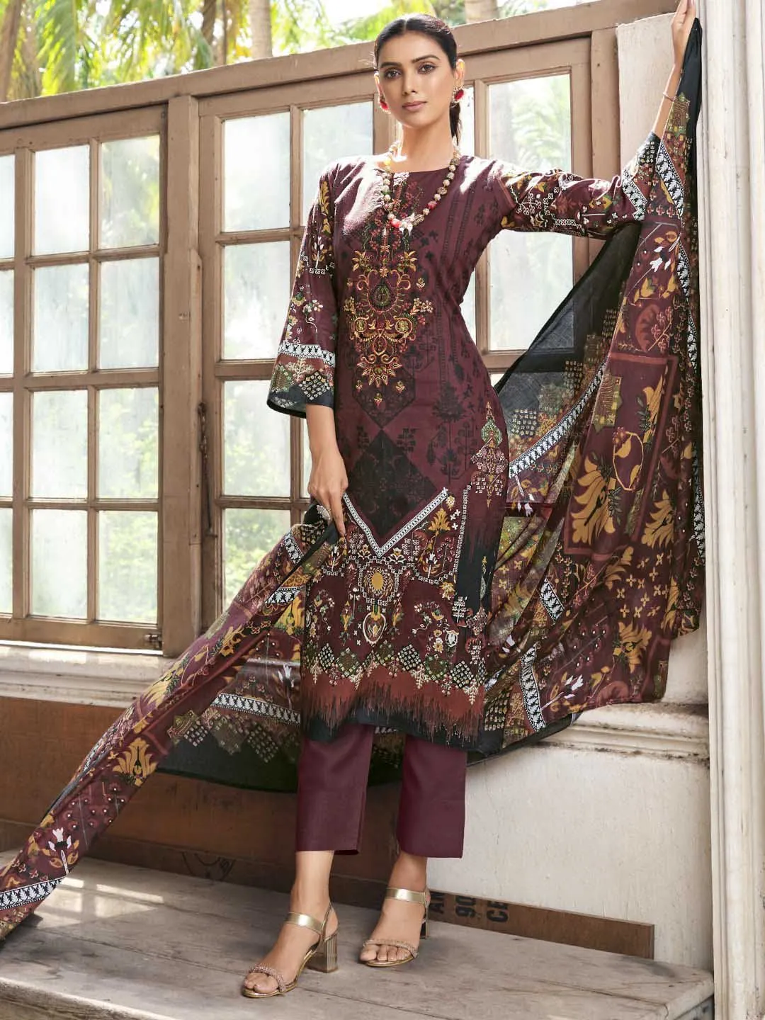 Belliza Pakistani Print Unstitched Women Cotton Suit Material