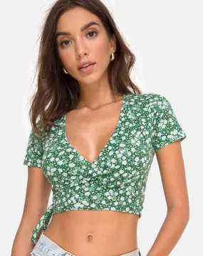 Bilen Top in Floral Field Green