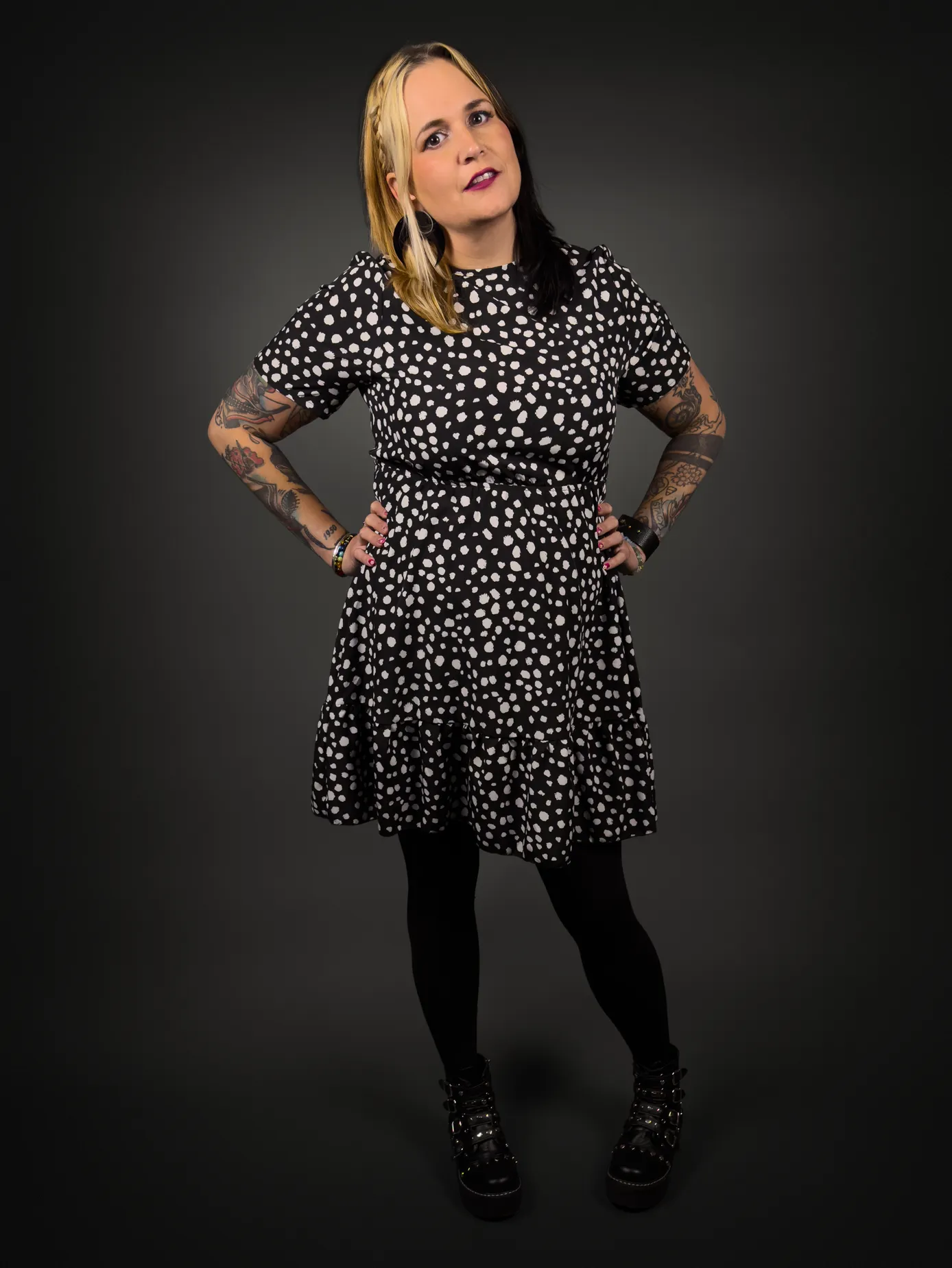 Black & White Cheetah Print Abstract Polka Dot Indie / Punk Dress