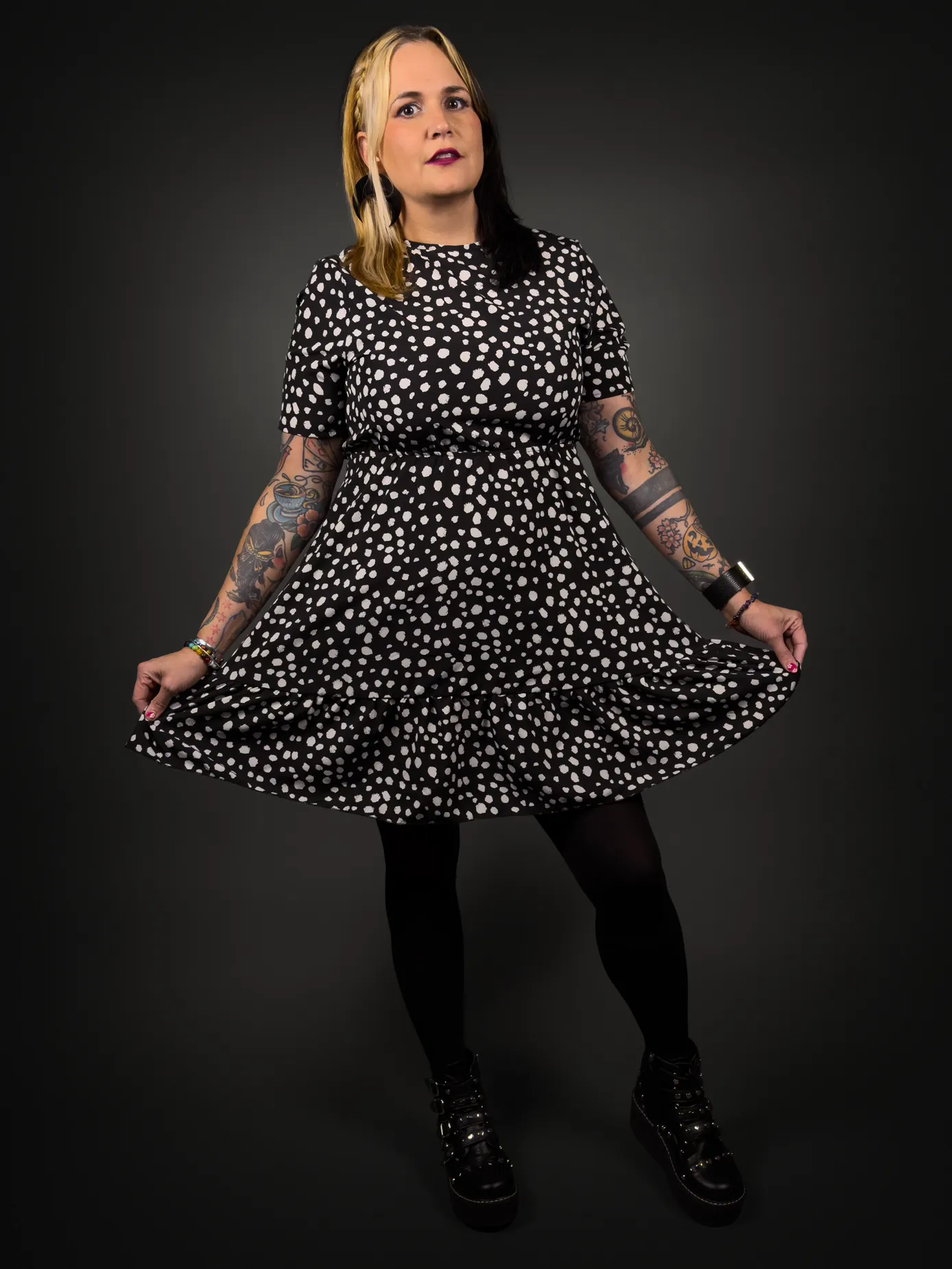 Black & White Cheetah Print Abstract Polka Dot Indie / Punk Dress