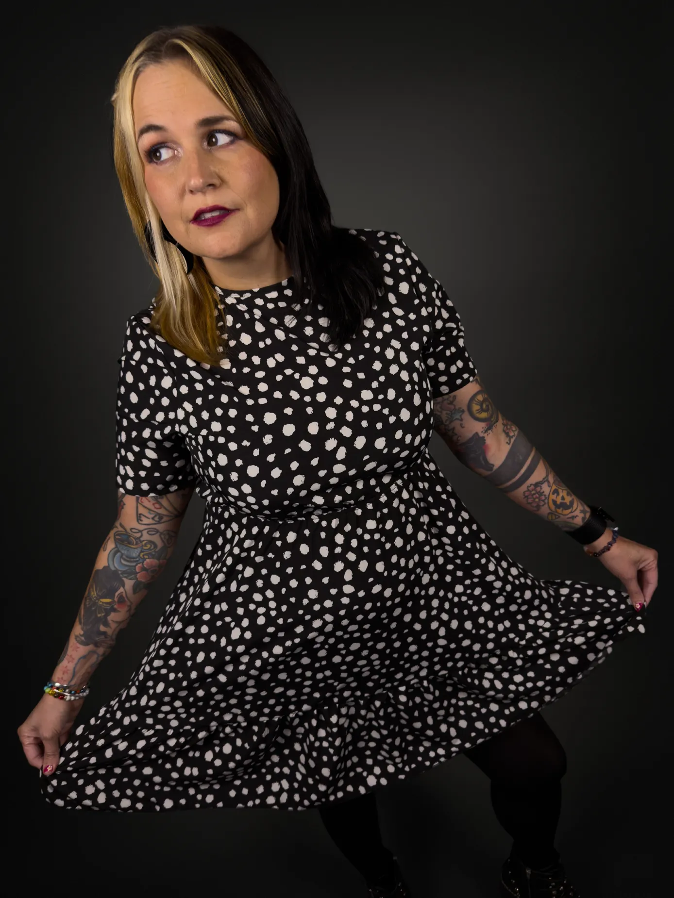 Black & White Cheetah Print Abstract Polka Dot Indie / Punk Dress