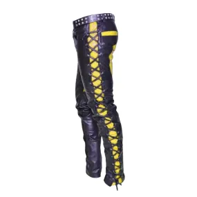 Black and Yellow Leather Pants with Side Laces