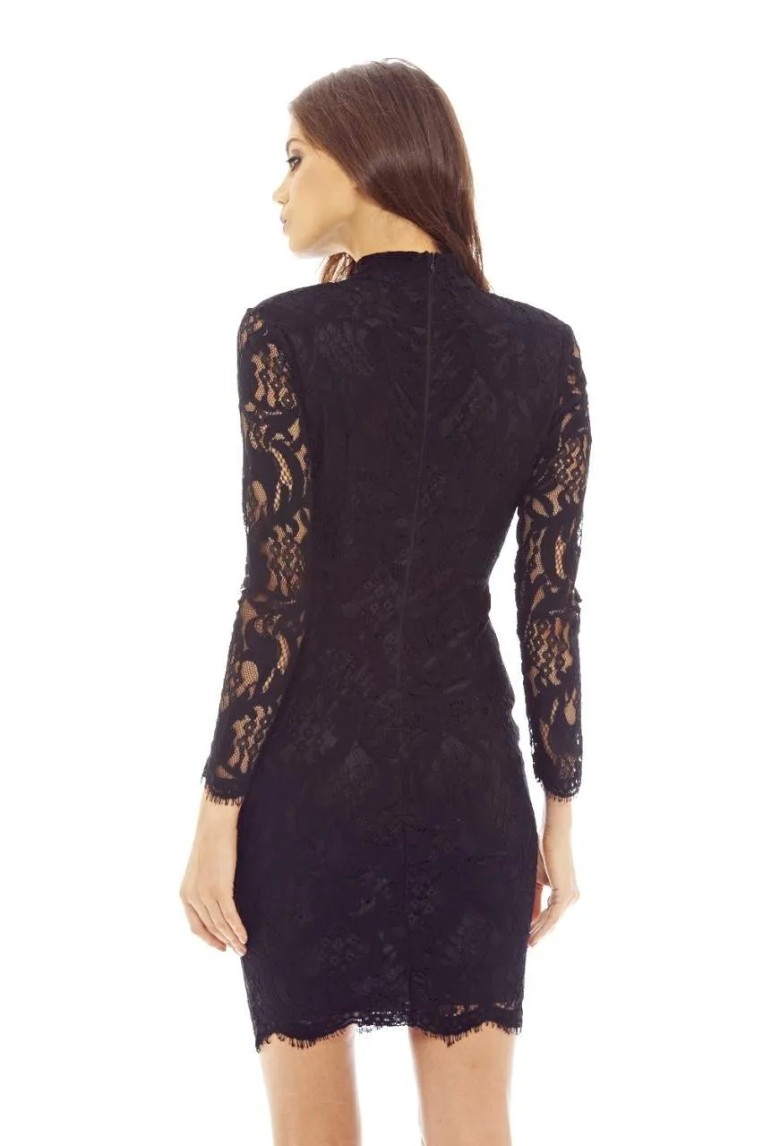 Black  Bodycon Dress with Lace Choker Detail