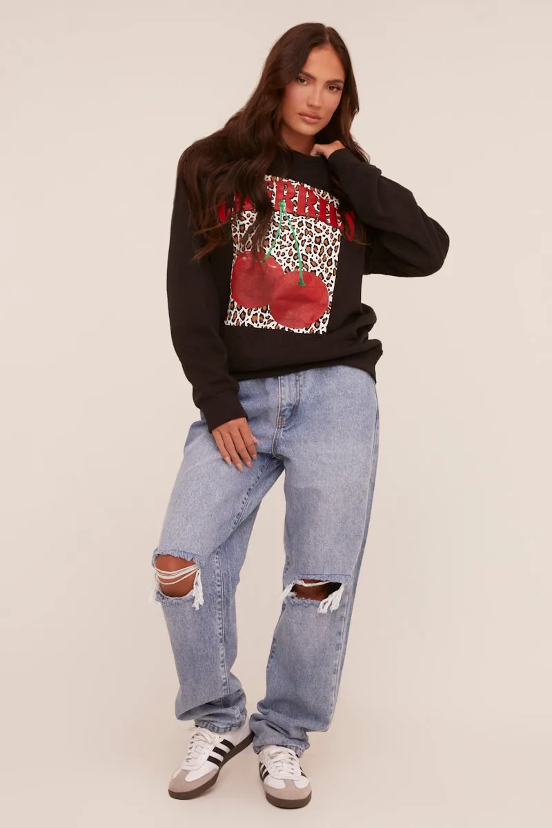 Black Cherry Print Oversized Sweatshirt - Kellin