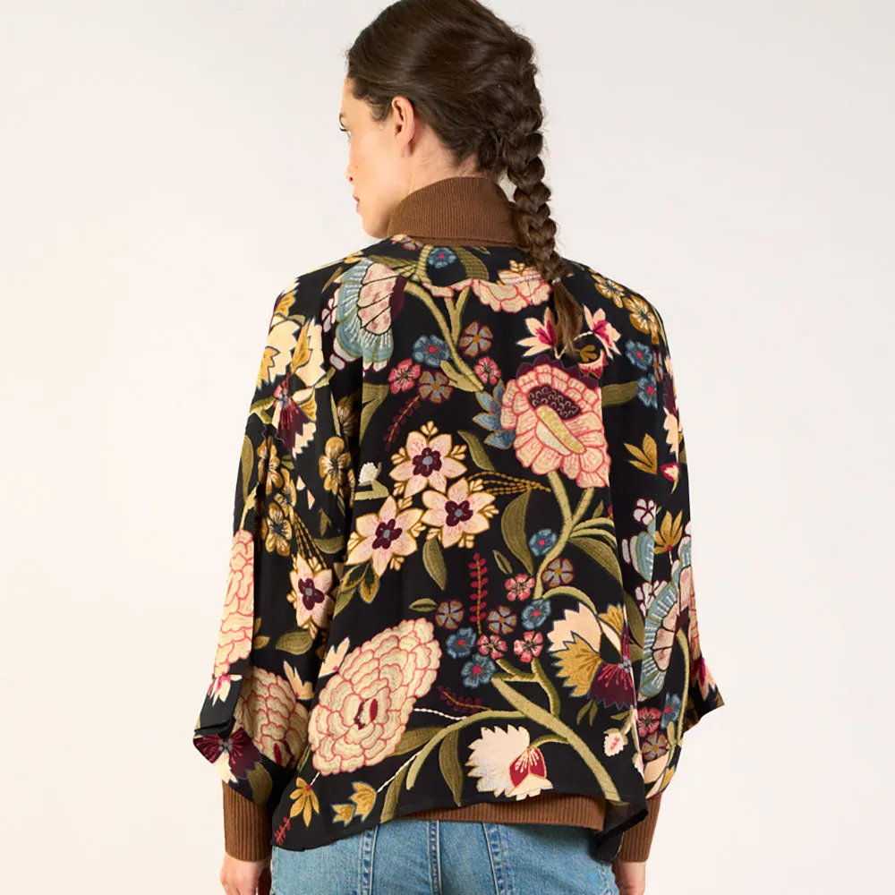 Black Dahlia Crepe Short Kimono