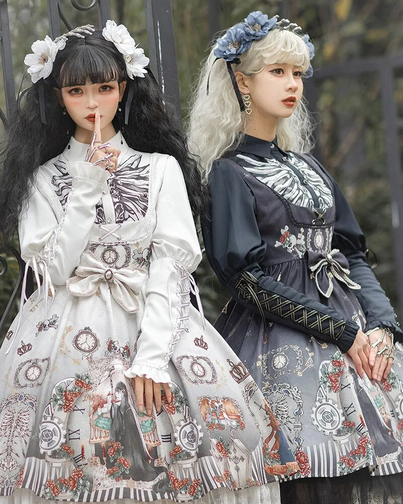 Black Fairy Tale ~ Gothic Lolita JSK Dress w. Long Sleeve Blouse by YLF