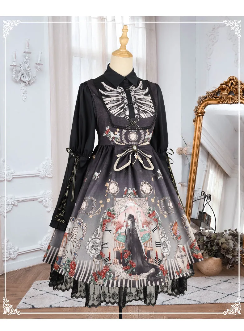 Black Fairy Tale ~ Gothic Lolita JSK Dress w. Long Sleeve Blouse by YLF